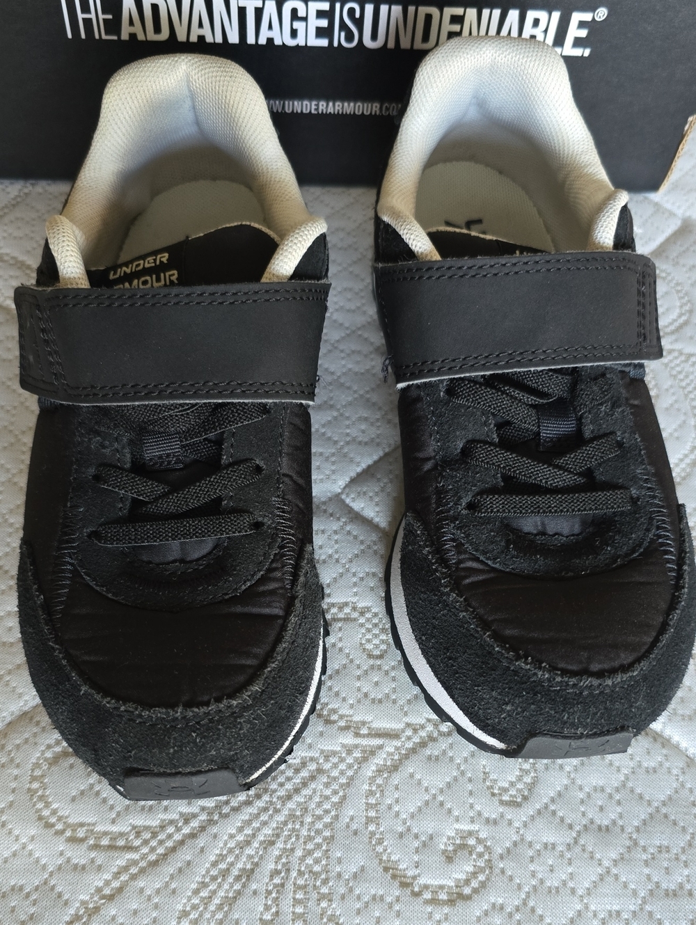Under Armour Kids Black and White Hook-and-Loop Athletic Sneakers